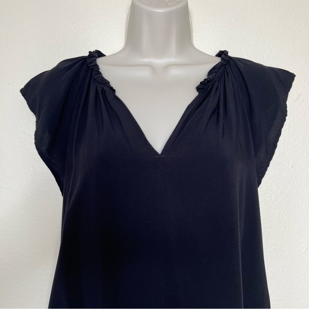 Gap Little Black Dress Ruffle V Neck Short Sleeve Zen Shift Women Small Rayon - Picture 3 of 12